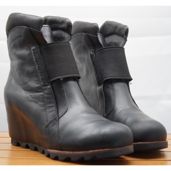 Sorel Joan Of Arctic Fiona Wedge Lux Boot WMNS Sz 7.5 Black NL2595 Winter Bootie - Picture 1 of 9